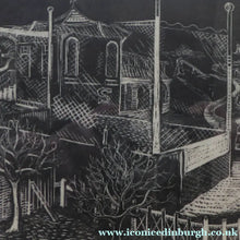 Load image into Gallery viewer, Scottish Art 1940s Woodcut by Kenneth Roberts Wartime Park Scene
