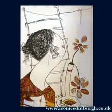 Load image into Gallery viewer, Scottish Art. PAT DOUTHWAITE (1939 - 2002). Original Hand Coloured Lithograph. Woman Smelling Flowers  / Bird Vase
