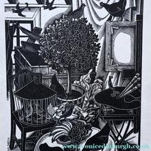 Load image into Gallery viewer, SCOTTISH ART. Rare 1953 Original Wood Engraving by Jozef Sekalski. Design for a Christmas Card Entitled "Fourth Day of Christmas". Pencil Signed 
