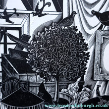 Load image into Gallery viewer, SCOTTISH ART. Rare 1953 Original Wood Engraving by Jozef Sekalski. Design for a Christmas Card Entitled "Fourth Day of Christmas". Pencil Signed 
