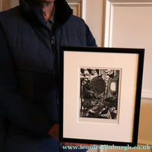 Load image into Gallery viewer, SCOTTISH ART. Rare 1953 Original Wood Engraving by Jozef Sekalski. Design for a Christmas Card Entitled "Fourth Day of Christmas". Pencil Signed 
