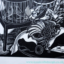 Load image into Gallery viewer, SCOTTISH ART. Rare 1953 Original Wood Engraving by Jozef Sekalski. Design for a Christmas Card Entitled "Fourth Day of Christmas". Pencil Signed 
