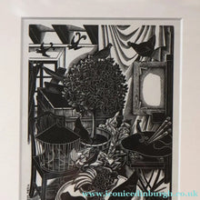 Load image into Gallery viewer, SCOTTISH ART. Rare 1953 Original Wood Engraving by Jozef Sekalski. Design for a Christmas Card Entitled "Fourth Day of Christmas". Pencil Signed 
