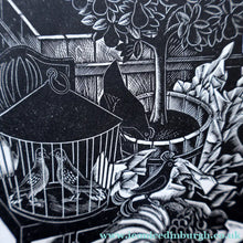 Load image into Gallery viewer, SCOTTISH ART. Rare 1953 Original Wood Engraving by Jozef Sekalski. Design for a Christmas Card Entitled "Fourth Day of Christmas". Pencil Signed 
