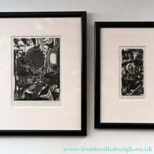Load image into Gallery viewer, SCOTTISH ART. Rare 1953 Original Wood Engraving by Jozef Sekalski. Design for a Christmas Card Entitled "Fourth Day of Christmas". Pencil Signed 
