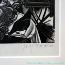 Load image into Gallery viewer, SCOTTISH ART. Rare 1953 Original Wood Engraving by Jozef Sekalski. Design for a Christmas Card Entitled "Fourth Day of Christmas". Pencil Signed 
