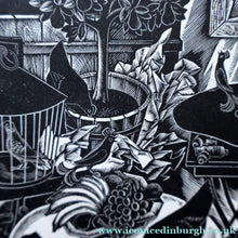 Load image into Gallery viewer, SCOTTISH ART. Rare 1953 Original Wood Engraving by Jozef Sekalski. Design for a Christmas Card Entitled "Fourth Day of Christmas". Pencil Signed 
