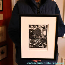 Load image into Gallery viewer, SCOTTISH ART. Rare 1953 Original Wood Engraving by Jozef Sekalski. Design for a Christmas Card Entitled "Fourth Day of Christmas". Pencil Signed 
