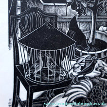 Load image into Gallery viewer, SCOTTISH ART. Rare 1953 Original Wood Engraving by Jozef Sekalski. Design for a Christmas Card Entitled "Fourth Day of Christmas". Pencil Signed 
