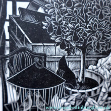 Load image into Gallery viewer, SCOTTISH ART. Rare 1953 Original Wood Engraving by Jozef Sekalski. Design for a Christmas Card Entitled "Fourth Day of Christmas". Pencil Signed 
