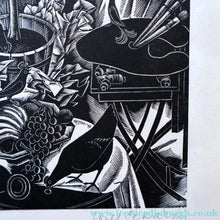Load image into Gallery viewer, SCOTTISH ART. Rare 1953 Original Wood Engraving by Jozef Sekalski. Design for a Christmas Card Entitled "Fourth Day of Christmas". Pencil Signed 
