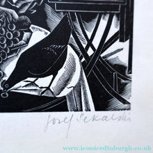 Load image into Gallery viewer, SCOTTISH ART. Rare 1953 Original Wood Engraving by Jozef Sekalski. Design for a Christmas Card Entitled "Fourth Day of Christmas". Pencil Signed 
