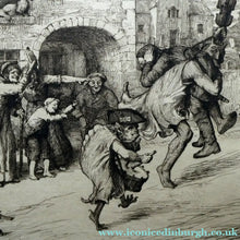 Load image into Gallery viewer, Etching by Robert Bryden (1865 - 1939). Illustration to Burns "The Deil's Awa Wi' The Exciseman" (1895)
