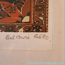 Load image into Gallery viewer, SCOTTISH ART: Rare Screenprint by Bel Cowie Entitled "Red Geranium for an Oriental Carpet".  Signed and dated Feb '80. RARE
