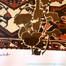 Load image into Gallery viewer, SCOTTISH ART: Rare Screenprint by Bel Cowie Entitled "Red Geranium for an Oriental Carpet".  Signed and dated Feb '80. RARE

