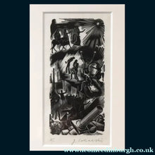 Load image into Gallery viewer, SCOTTISH ART. Rare Original 1947 Wood Engraving by Jozef Sekalski. Design for a Christmas Card Entitled "Boogie Woogie". Pencil Signed
