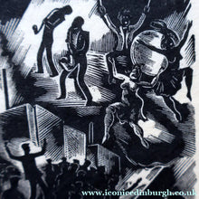 Load image into Gallery viewer, SCOTTISH ART. Rare Original 1947 Wood Engraving by Jozef Sekalski. Design for a Christmas Card Entitled "Boogie Woogie". Pencil Signed
