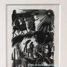Load image into Gallery viewer, SCOTTISH ART. Rare Original 1947 Wood Engraving by Jozef Sekalski. Design for a Christmas Card Entitled "Boogie Woogie". Pencil Signed
