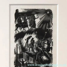 Load image into Gallery viewer, SCOTTISH ART. Rare Original 1947 Wood Engraving by Jozef Sekalski. Design for a Christmas Card Entitled "Boogie Woogie". Pencil Signed
