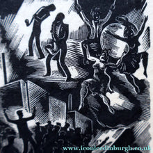 Load image into Gallery viewer, SCOTTISH ART. Rare Original 1947 Wood Engraving by Jozef Sekalski. Design for a Christmas Card Entitled "Boogie Woogie". Pencil Signed
