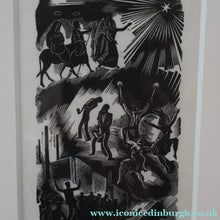 Load image into Gallery viewer, SCOTTISH ART. Rare Original 1947 Wood Engraving by Jozef Sekalski. Design for a Christmas Card Entitled "Boogie Woogie". Pencil Signed
