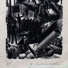 Load image into Gallery viewer, SCOTTISH ART. Rare Original 1947 Wood Engraving by Jozef Sekalski. Design for a Christmas Card Entitled "Boogie Woogie". Pencil Signed
