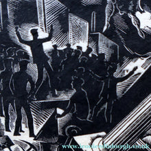 Load image into Gallery viewer, SCOTTISH ART. Rare Original 1947 Wood Engraving by Jozef Sekalski. Design for a Christmas Card Entitled "Boogie Woogie". Pencil Signed
