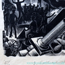 Load image into Gallery viewer, SCOTTISH ART. Rare Original 1947 Wood Engraving by Jozef Sekalski. Design for a Christmas Card Entitled "Boogie Woogie". Pencil Signed
