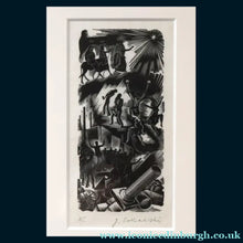 Load image into Gallery viewer, SCOTTISH ART. Rare Original 1947 Wood Engraving by Jozef Sekalski. Design for a Christmas Card Entitled "Boogie Woogie". Pencil Signed
