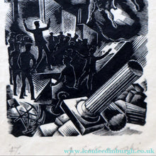 Load image into Gallery viewer, SCOTTISH ART. Rare Original 1947 Wood Engraving by Jozef Sekalski. Design for a Christmas Card Entitled "Boogie Woogie". Pencil Signed
