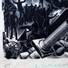 Load image into Gallery viewer, SCOTTISH ART. Rare Original 1947 Wood Engraving by Jozef Sekalski. Design for a Christmas Card Entitled "Boogie Woogie". Pencil Signed
