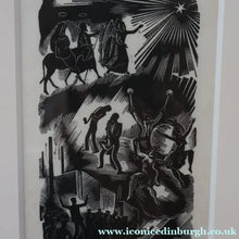 Load image into Gallery viewer, SCOTTISH ART. Rare Original 1947 Wood Engraving by Jozef Sekalski. Design for a Christmas Card Entitled "Boogie Woogie". Pencil Signed
