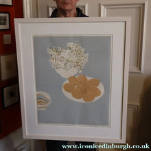 Load image into Gallery viewer, SCOTTISH ART: Rare Screenprint by Bel Cowie Entitled "Eggs" (Blue). Signed and dated February '75. RARE
