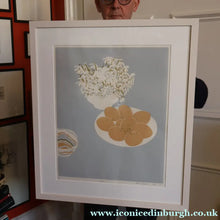 Load image into Gallery viewer, SCOTTISH ART: Rare Screenprint by Bel Cowie Entitled "Eggs" (Blue). Signed and dated February '75. RARE
