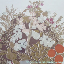 Load image into Gallery viewer, Bel Cowie 1975 Artist's Proof Screenprint. Flowers and Scottish Paperweights. Entitled Enclosed
