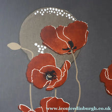 Load image into Gallery viewer, SCOTTISH ART: Rare Screenprint by Bel Cowie Entitled "Minoan Poppies" . Signed and dated 1981. FRAMED
