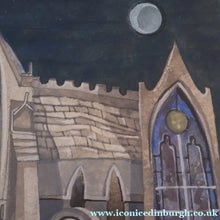 Load image into Gallery viewer, 1994 Richard Norman Painting (RSW). Moonlit Churchyard; Gouache on paper SIGNED
