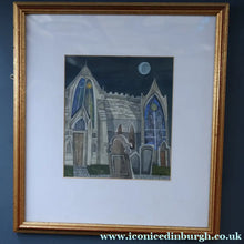 Load image into Gallery viewer, 1994 Richard Norman Painting (RSW). Moonlit Churchyard; Gouache on paper SIGNED
