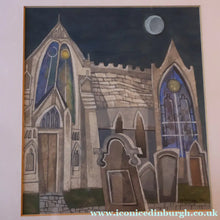 Load image into Gallery viewer, 1994 Richard Norman Painting (RSW). Moonlit Churchyard; Gouache on paper SIGNED
