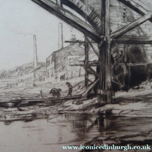 Load image into Gallery viewer, SCOTTISH ART. Sir Muirhead Bone (1876 - 1953). Repairing the Auld Brig at Ayr (No 1). Pencil signed etching. Dated 1909
