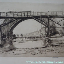 Load image into Gallery viewer, SCOTTISH ART. Sir Muirhead Bone (1876 - 1953). Repairing the Auld Brig at Ayr (No 1). Pencil signed etching. Dated 1909
