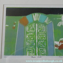 Load image into Gallery viewer, Thora Clyne 1980s Colour Woodcut of a Landscape in Serbia
