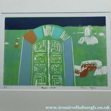 Load image into Gallery viewer, Thora Clyne Colour Woodcut. Fantasy Serbian Landscape 1988
