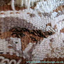 Load image into Gallery viewer, SCOTTISH ART: Vintage 1960s WOVEN TAPESTRY by Maureen Hodge. Panoramic Landscape with a Sailing Boat on the Seashore
