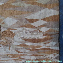 Load image into Gallery viewer, SCOTTISH ART: Vintage 1960s WOVEN TAPESTRY by Maureen Hodge. Panoramic Landscape with a Sailing Boat on the Seashore
