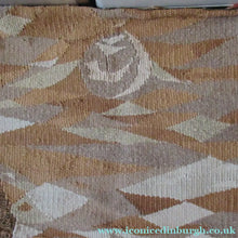 Load image into Gallery viewer, SCOTTISH ART: Vintage 1960s WOVEN TAPESTRY by Maureen Hodge. Panoramic Landscape with a Sailing Boat on the Seashore
