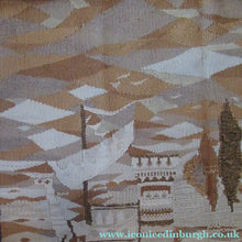 Load image into Gallery viewer, SCOTTISH ART: Vintage 1960s WOVEN TAPESTRY by Maureen Hodge. Panoramic Landscape with a Sailing Boat on the Seashore

