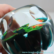 Load image into Gallery viewer, SCOTTISH Caithness Whitefriars Glass Paperweight. 1980s Red Clementis Design with Butterfly Cane
