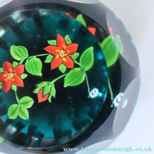 Load image into Gallery viewer, SCOTTISH Caithness Whitefriars Glass Paperweight. 1980s Red Clementis Design with Butterfly Cane
