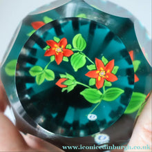 Load image into Gallery viewer, SCOTTISH Caithness Whitefriars Glass Paperweight. 1980s Red Clementis Design with Butterfly Cane

